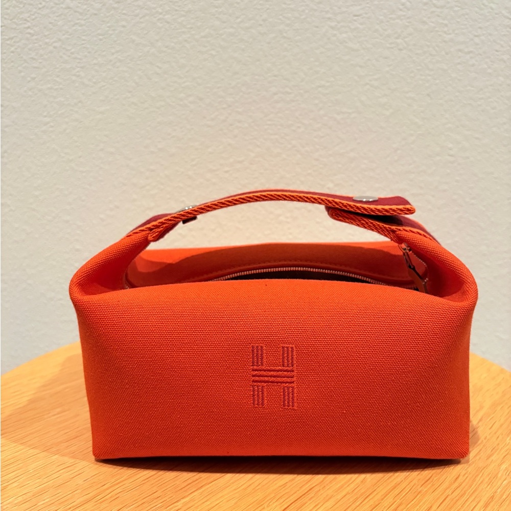 Hermes Orange Small Feu Toile Bride-a-Brac Toiletries Makeup/Vanity Case Bag